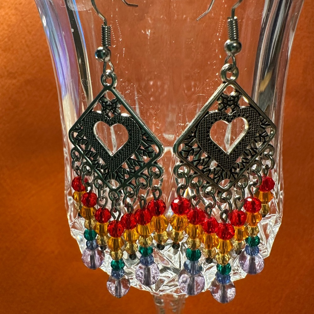 Vibrant Rainbow (Purple, Blue, Green, Yellow, Orange and Red) Heart Earrings